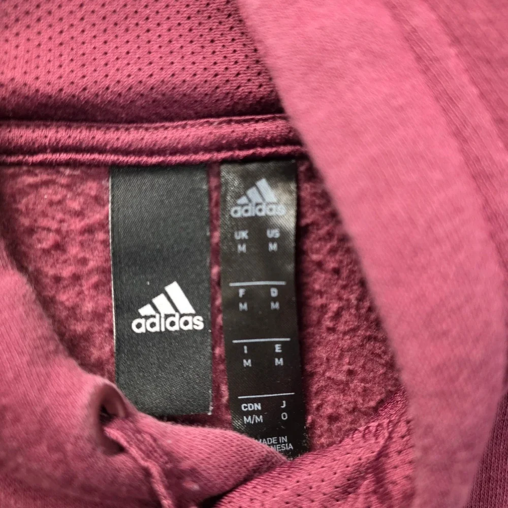 Adidas Men's M Maroon‎ Burgundy Fleece Hoodie Pullover Sweatshirt Graphic Logo